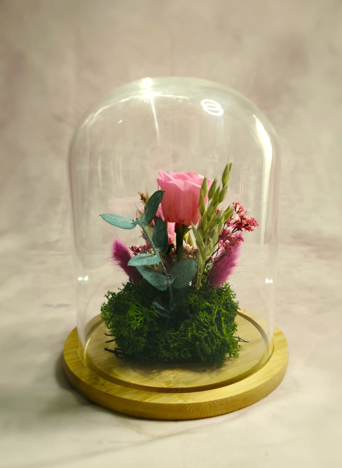 Cúpula de cristal de rosas eternas.