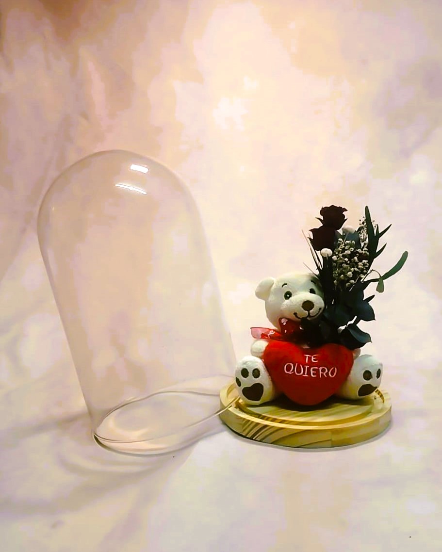 Cúpula de cristal ; "Osito Corazón Algodón"