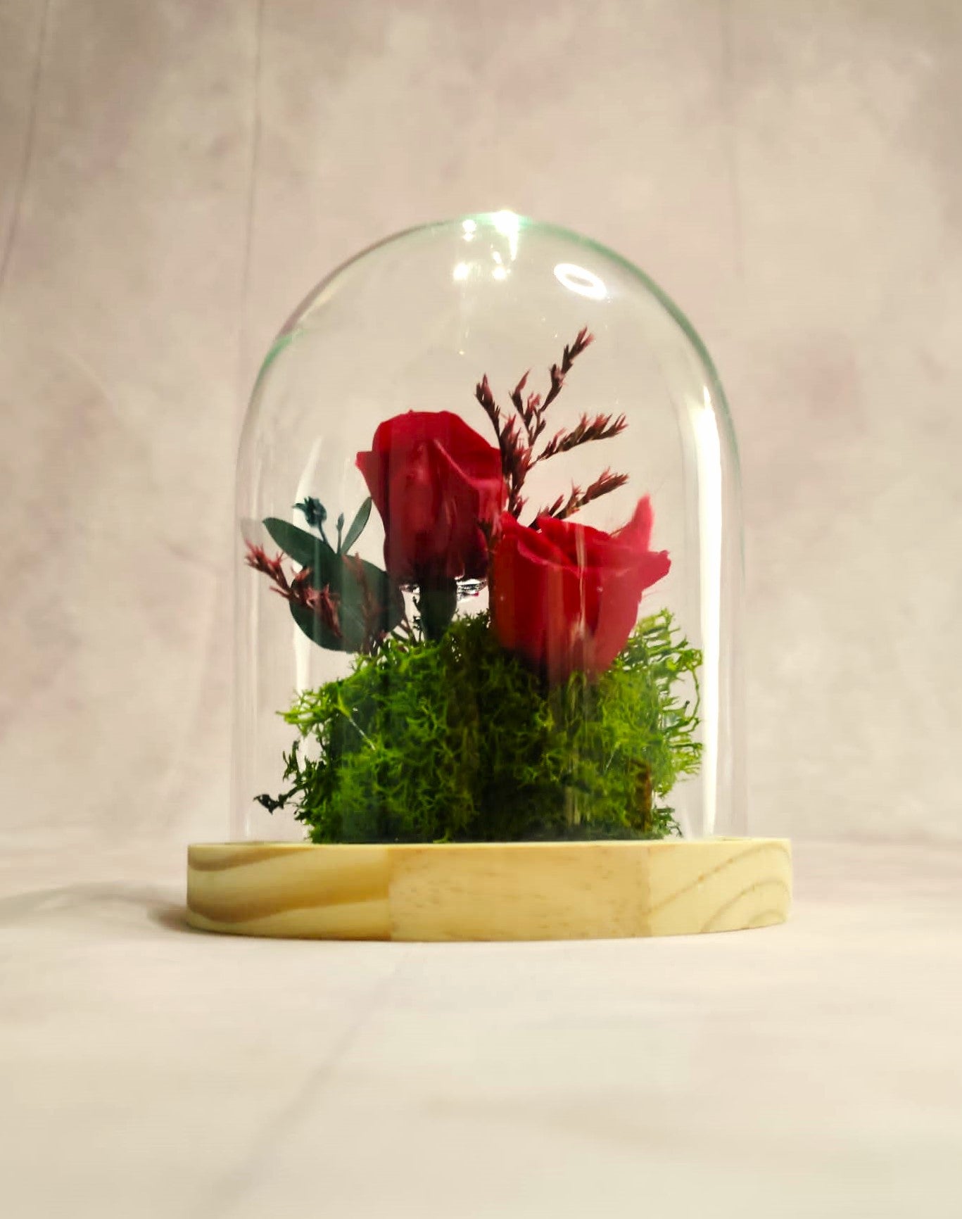 Cúpula de cristal de rosa eterna ; " El susurro del jardin eterno"