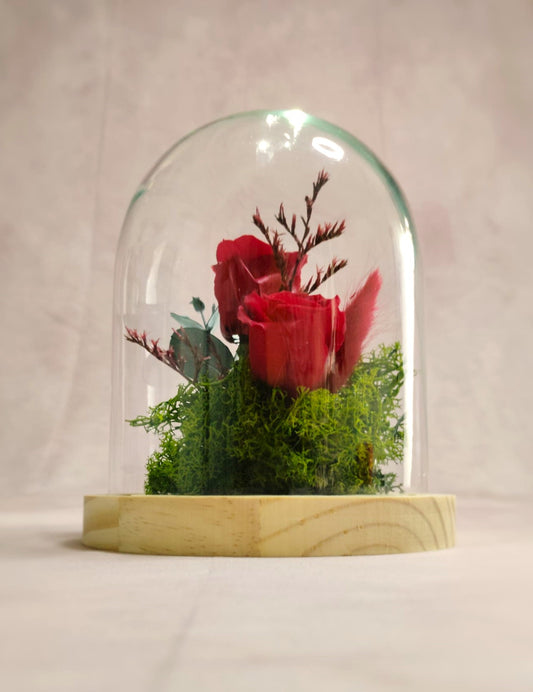 Cúpula de cristal de rosa eterna ; " El susurro del jardin eterno"